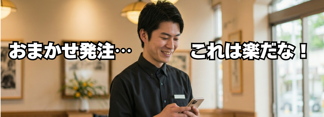 店員がスマホでおまかせ発注を使用する様子